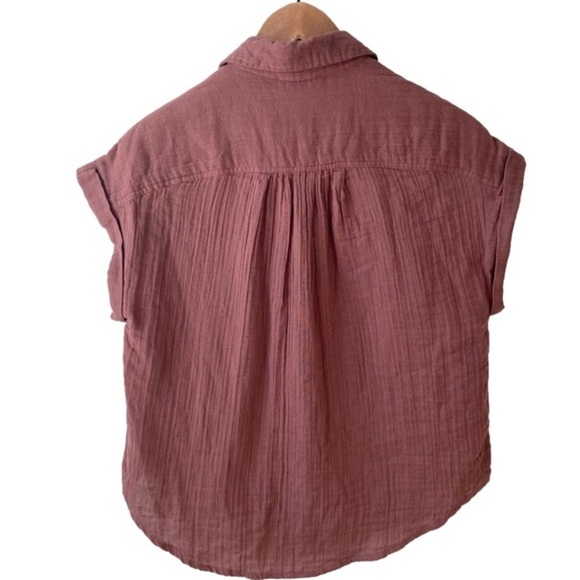 Japna Cap Sleeve Tank Top Button Up Warm Brown Loose Fit Front Tie Women Size M - Picture 3 of 10